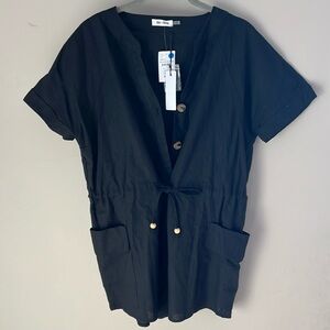 Black boxy pocket shorts romper jumpsuit